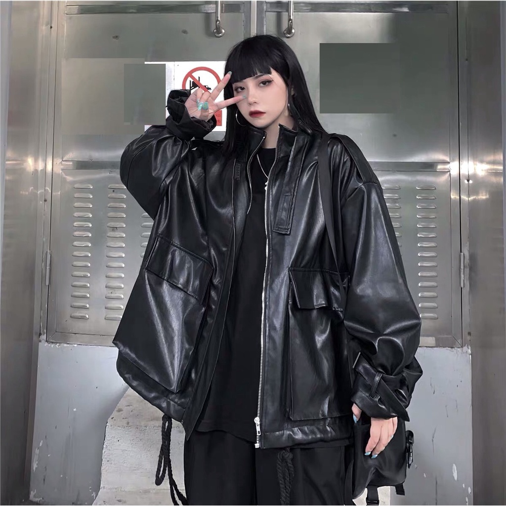 Áo Khoác Da Túi Hộp To PEONYB Nữ [FREESHIP] 🌸 Jacket form rộng tay bồng, sweater cổ cao phối đai cá tính Ulzzang 🌸 | BigBuy360 - bigbuy360.vn