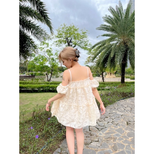 Váy voan hoa Forgirl trễ vai tay bồng điệu đà dáng xoè phong cách Hàn Quốc | BigBuy360 - bigbuy360.vn