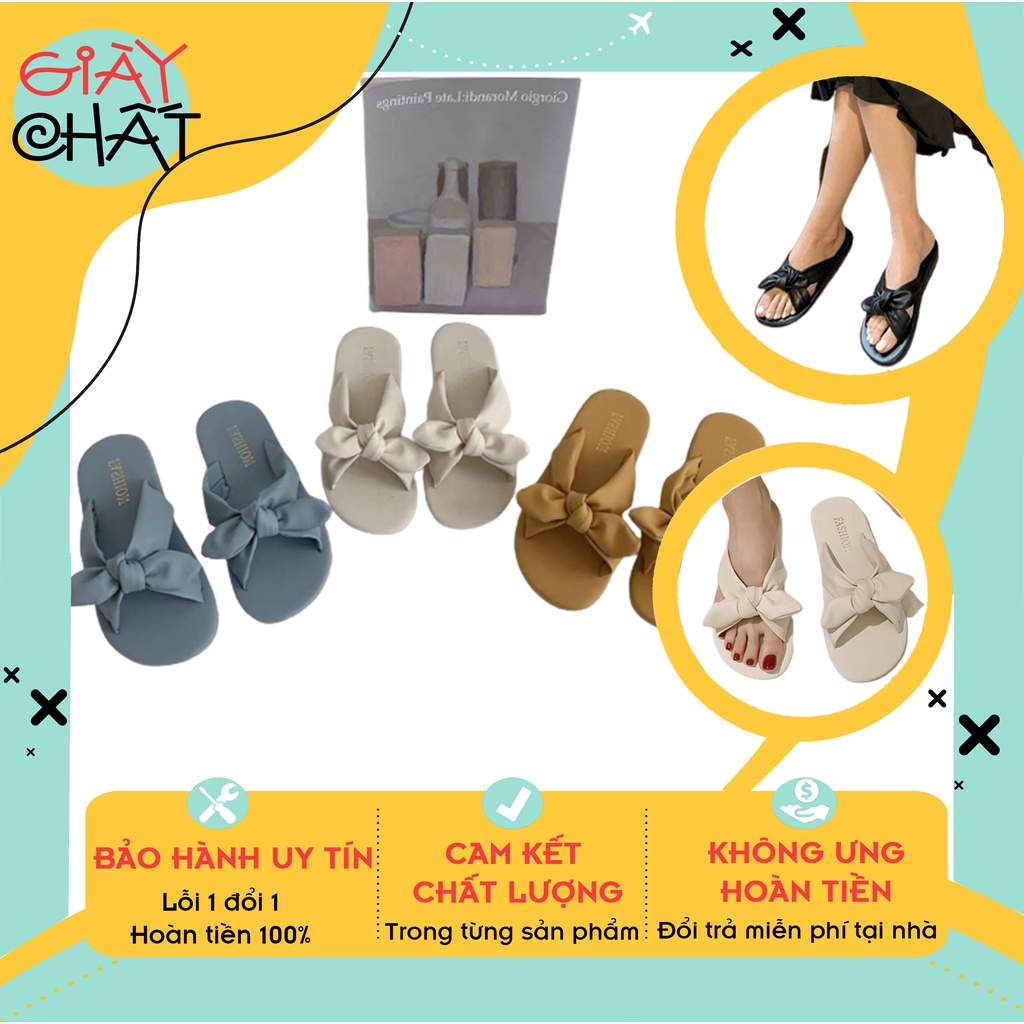 Dép lê nữ unisex phối nơ , Dép lê nữ quai ngang thời trang chất đẹp êm chân thích hợp đi biển