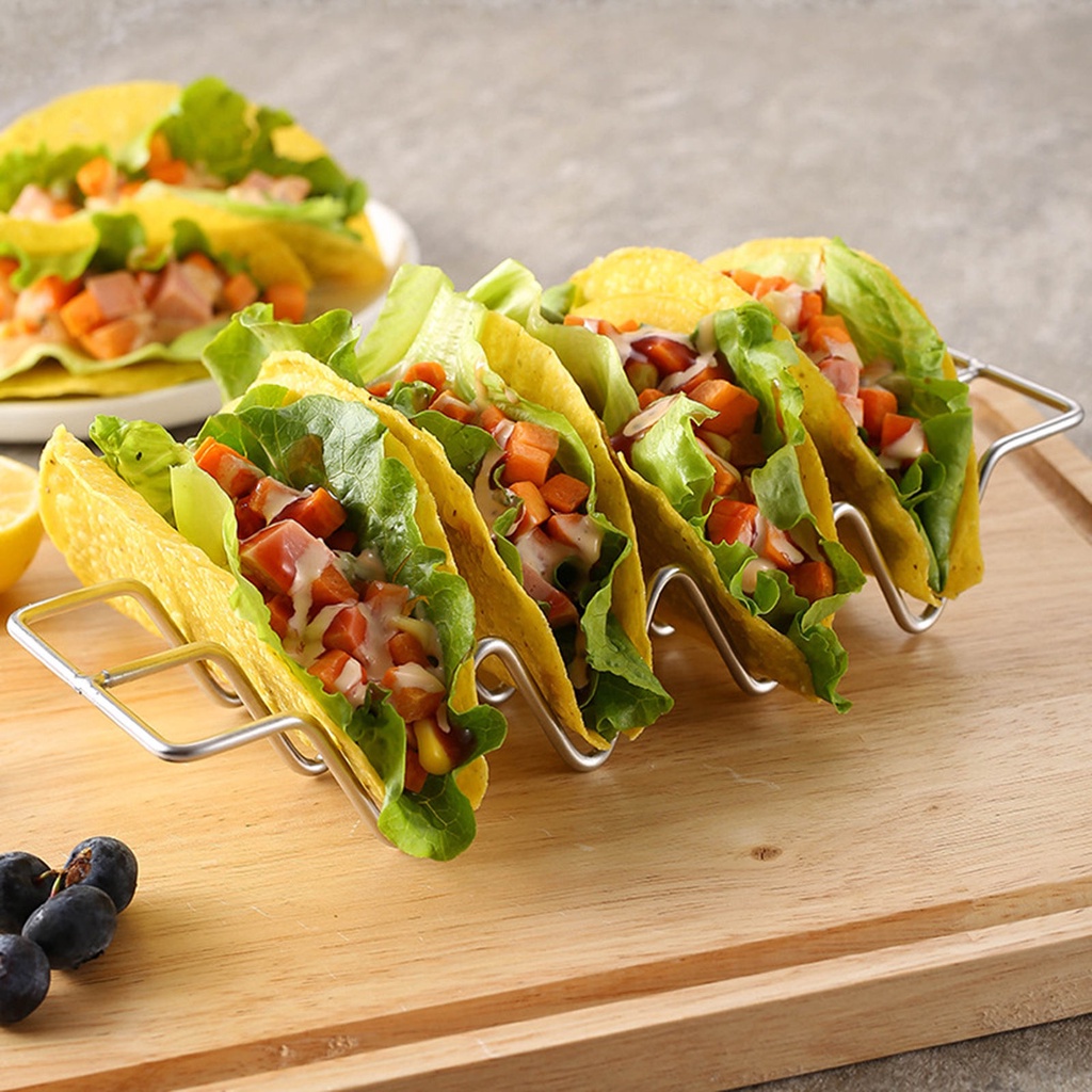 1 Khay Nướng Bánh Taco Bằng Thép Không Gỉ Có Giá Đỡ