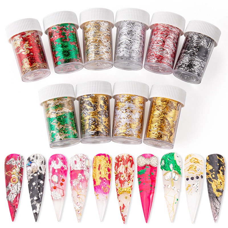 Miếng dán UR SUGAR trang trí móng tay 3D kiểu lưới màu vàng/ bạc