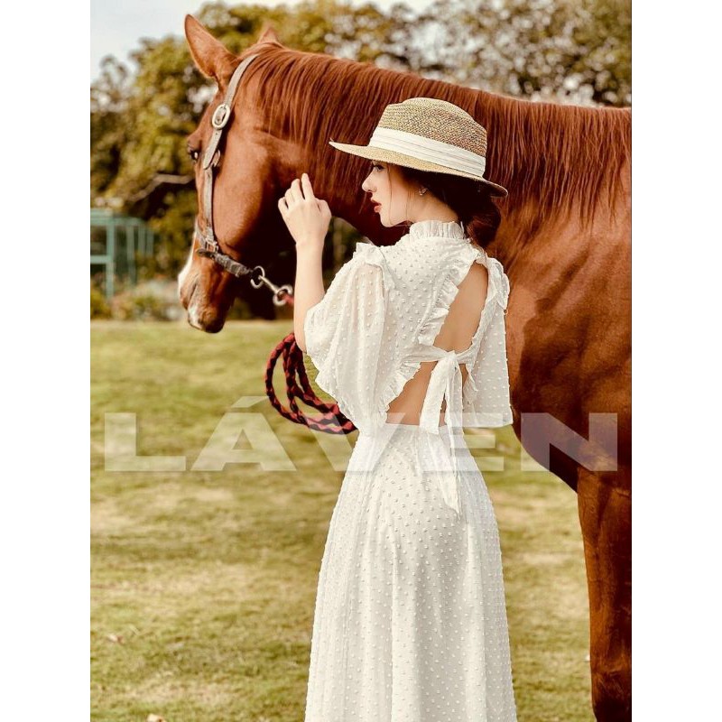 [Mã FATHANG5 giảm 10K đơn 50K] ĐẦM REN BI NỔI CỘT NƠ LƯNG | BigBuy360 - bigbuy360.vn