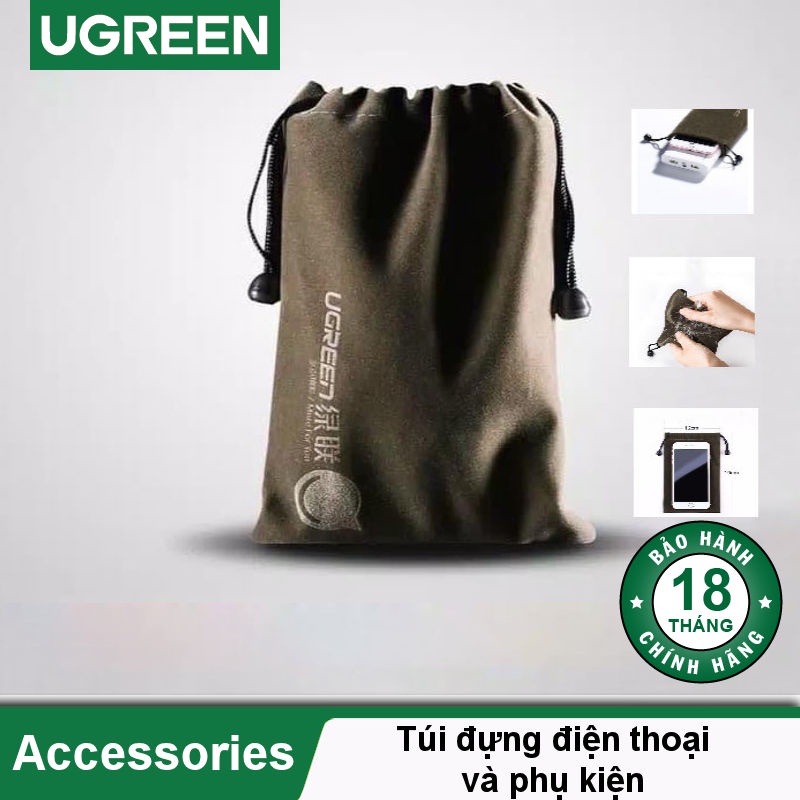【UGREEN 】Túi nhung đựng phụ kiện điện thoại, cáp sạc, ... CHỐNG NƯỚC, có dây rút 12x19cm UGREEN 20319