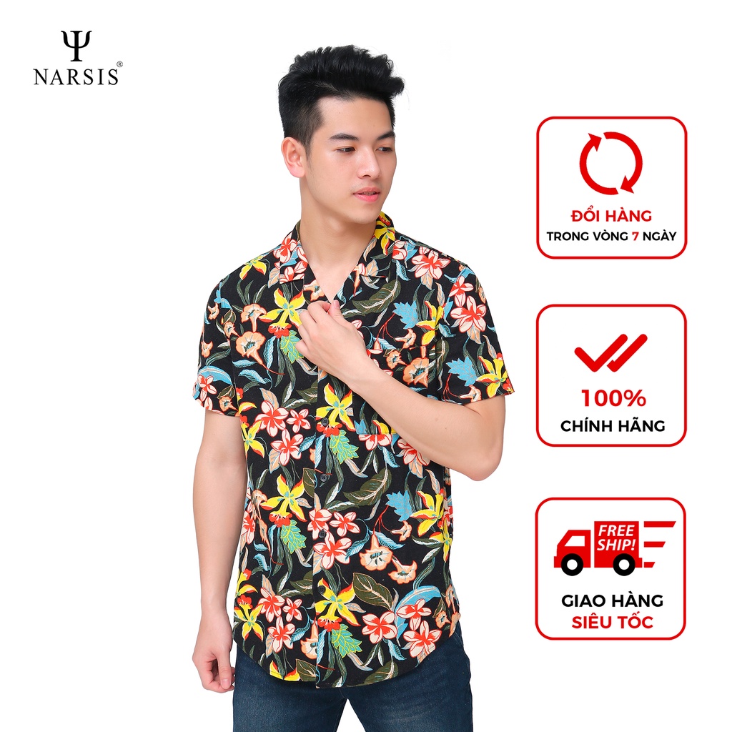 Áo sơ mi cộc tay nam Narsis D0007 hoa