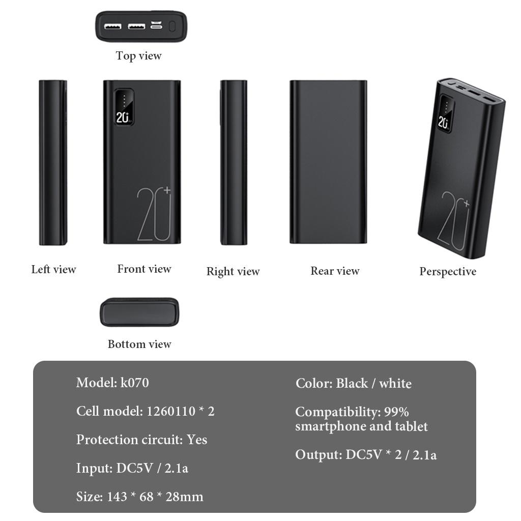 Pin dự phòng Delabo 100% chính hãng đầu ra kép công suất thực sạc nhanh màn hình kỹ thuật số 20000mah