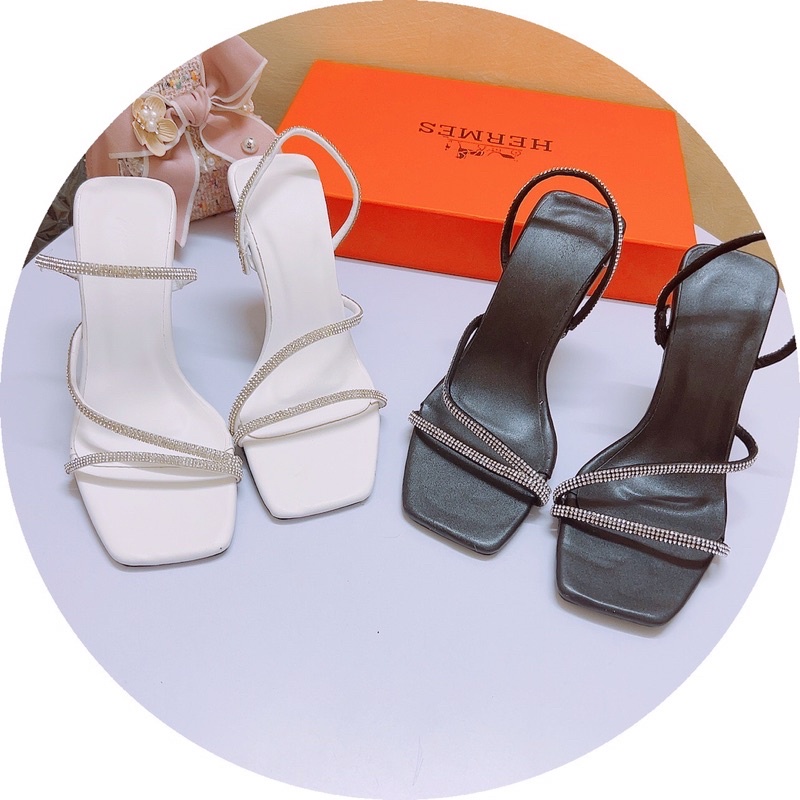 Giày sandal quai mảnh đá kép gót nhọn 9p siêu chảnh-Hàng có săn