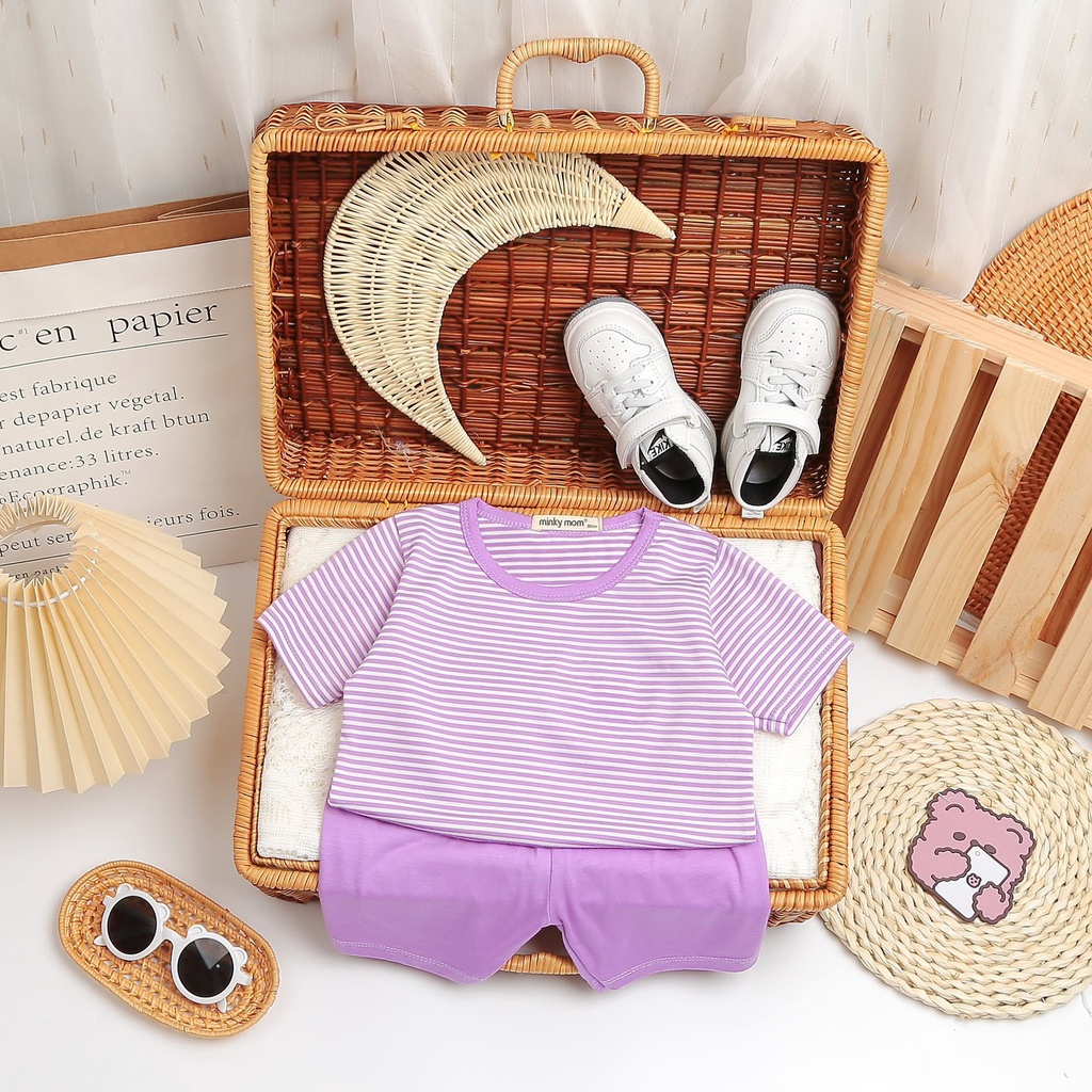Bộ ngắn tay thun lạnh sọc dệt Minky Mom cho bé trai bé gái từ 7-26kg