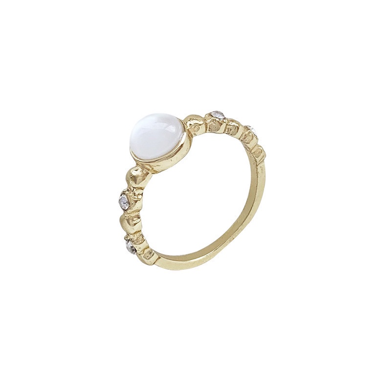 Nhẫn đính đá Opal tròn phong cách Hàn Quốc retro thời trang