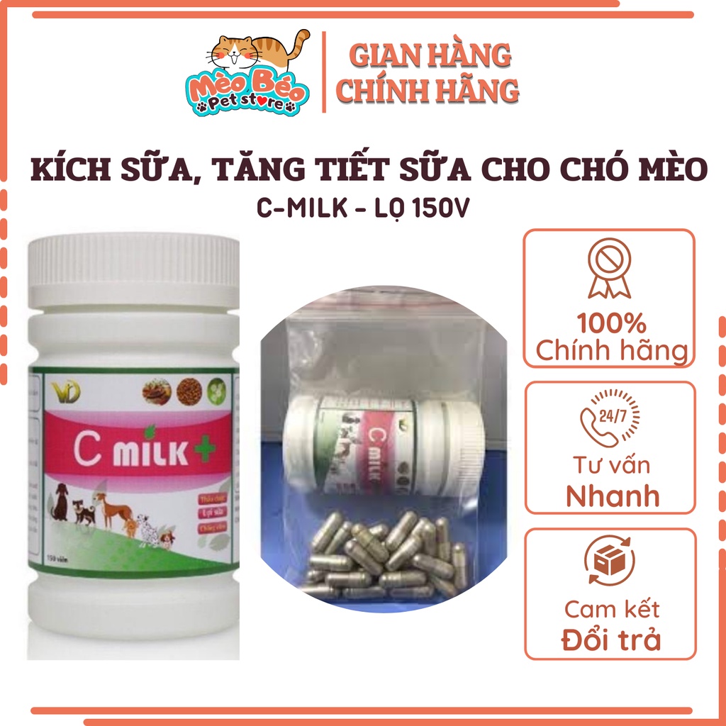 Kích sữa C-Milk tăng tiết sữa giảm sưng viêm cho chó mèo - lọ 150 viên