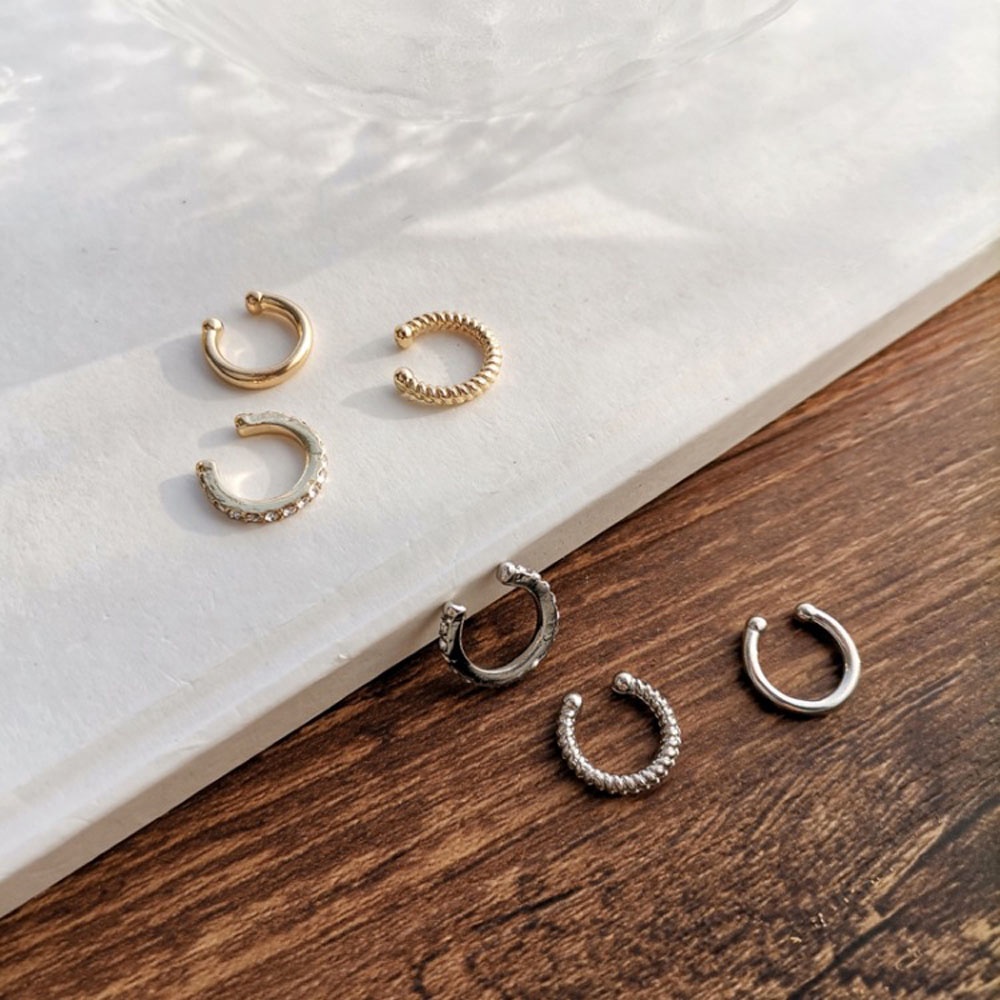 Bộ 3 khuyên kẹp vành tai đính đá zirconia nhiều màu sắc phong cách đường phố cá tính