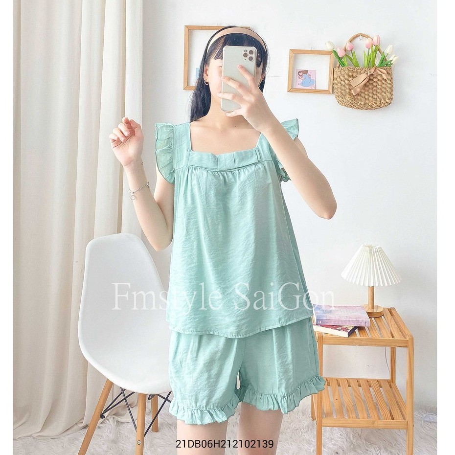 Đồ bộ đũi sát nách viền bèo nơ ngực + quần ngắn ullzang thời trang nữ VM STYLE 21DB06H212102