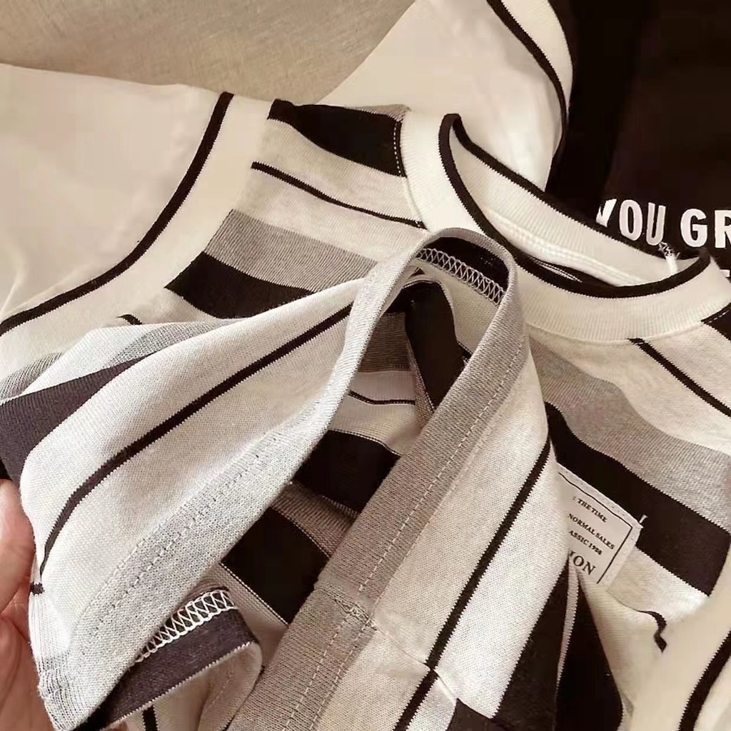 [Hàng Sẵn Sàng!!]Áo Sơ Mi Tay Ngắn Kẻ Sọc Thời Trang Cho Bé TraiÁo Thun Tay Ngắn Giả Hai Lớp Họa Tiết Kẻ Sọc Thời Trang Mùa Hè Phong Cách Hàn Quốc Cho Bé Trai