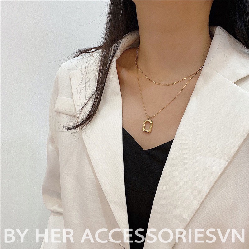 Dây Chuyền Măt Vuông, Chocker 2 tấng mặt vuông cá tính Her Asccessories C28