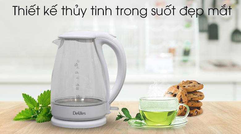 Bình siêu tốc Delites 1.8 lít ST18G02-hàng trưng bày,Bình đun siêu tốc bằng thủy tinh, màu trắng san