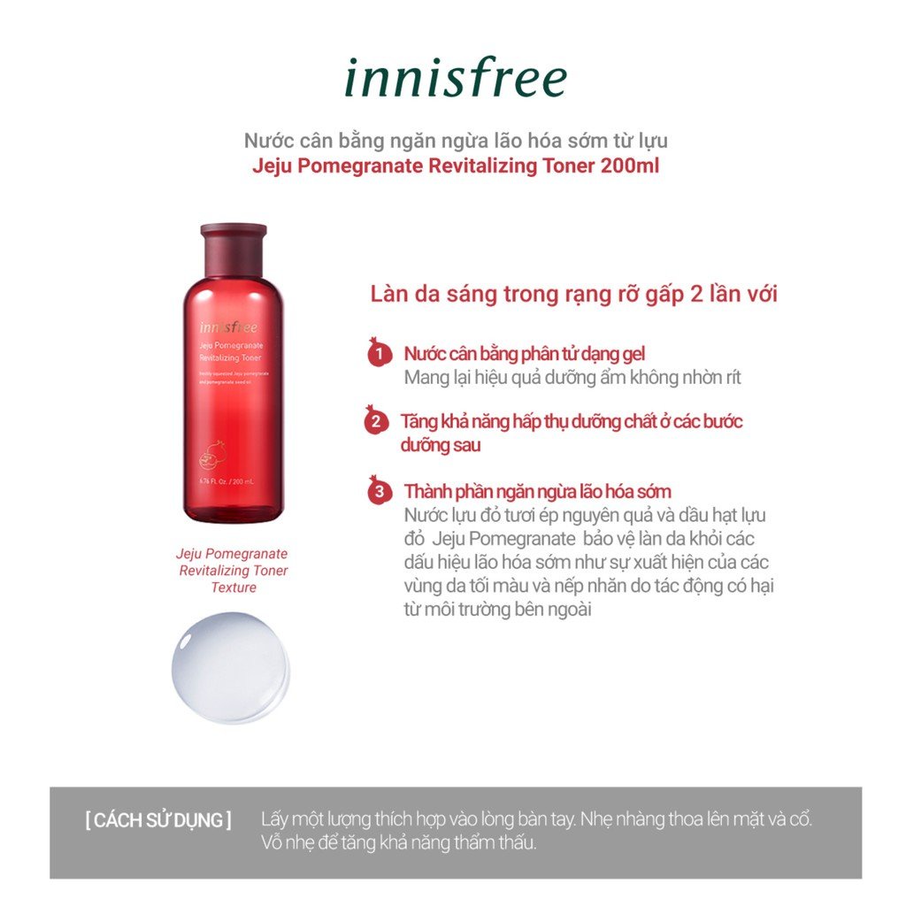 Nước hoa hồng Innisfree Toner 200ml ( lựu đỏ,hoa hồng,đất sét 2x)