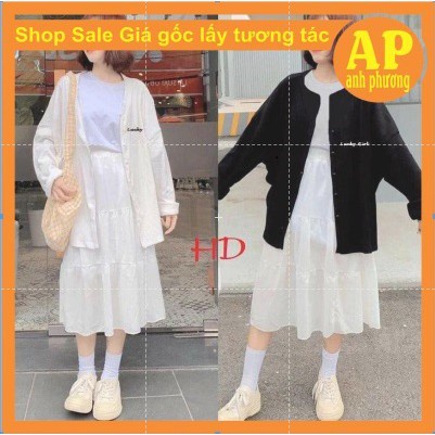 sét chân váy ba tầng lady girl + áo phông + cadigan gồm 3 món áo phông cotton mềm mịn mix chân váy thô+cadigan