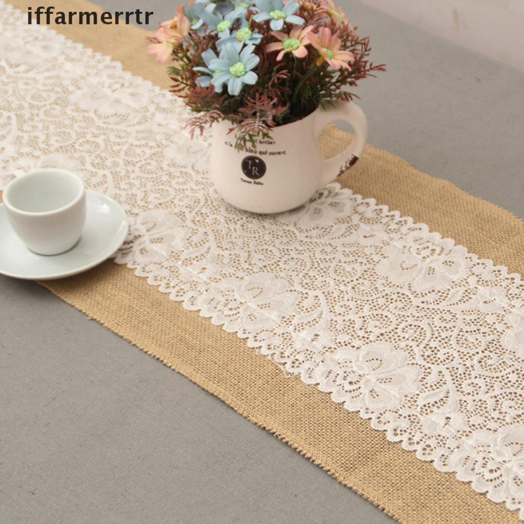 {iffarmerrtr} 30x180cm Burlap Lace Table Runner Natural Jute Rustic Wedding Decor hye