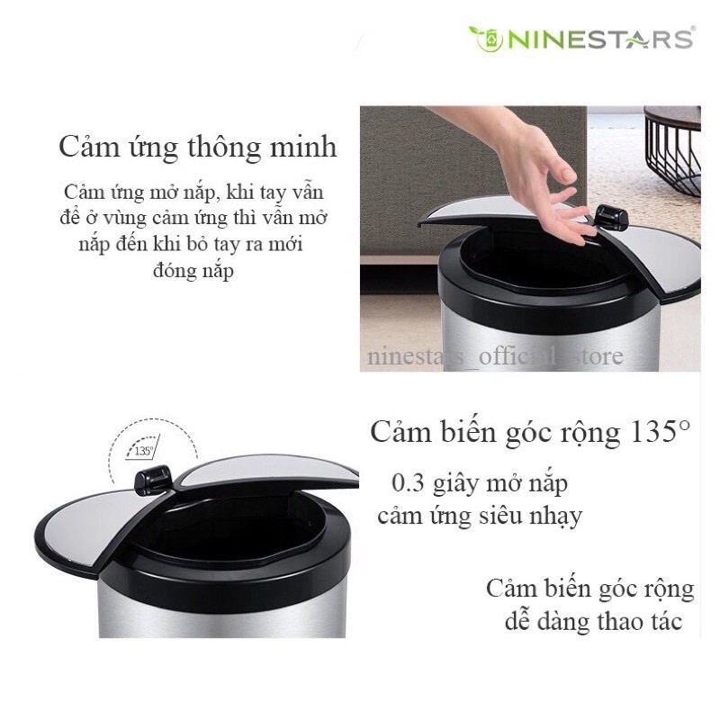 Thùng rác thông minh NINESTARS đóng mở tự động 12L