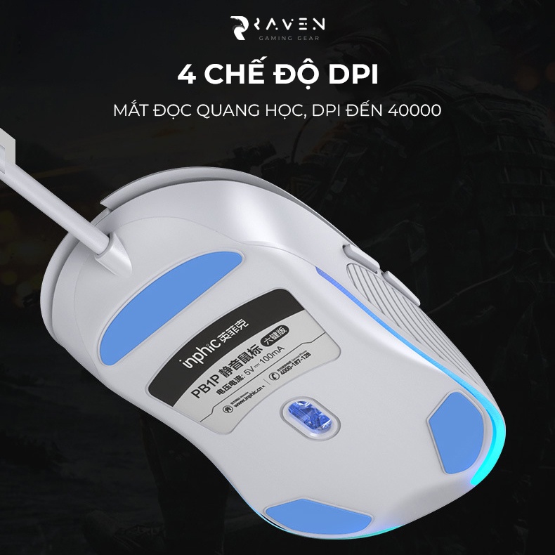 Chuột laptop, máy tính có dây INPHIC PB1P, chuột công thái học silent - Raven Gaming Gear
