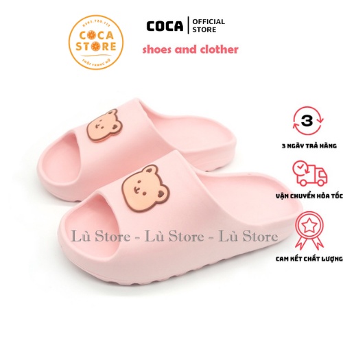 Dép đi trong nhà [Coca Store] Dép quai ngang hình gấu dễ thương, 3 màu hồng, đen, kem, size từ 36-40