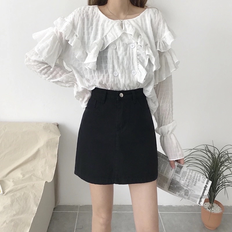 Chân Váy Jean Nữ Màu Đen Dáng Chữ A Basic Cạp Lưng Cao Chất Bò Loại 1 Năng Động Cá Tính Mặc Hàng Ngày Đi Học Đi Chơi