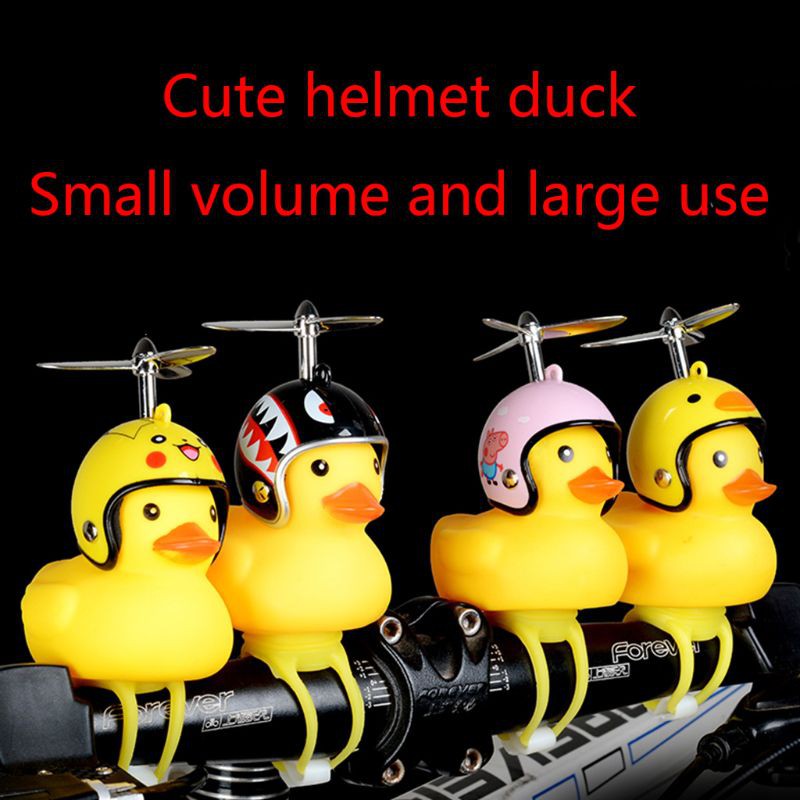 Bộ chú vịt con màu vàng có đèn và chuông cho xe đạp MTB/mũ bảo hiểm xe máy