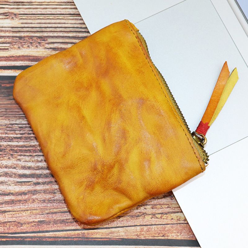 Ví Da Thật Đựng Tiền Xu Có Khóa Kéo Phong Cách Vintage Thẻ