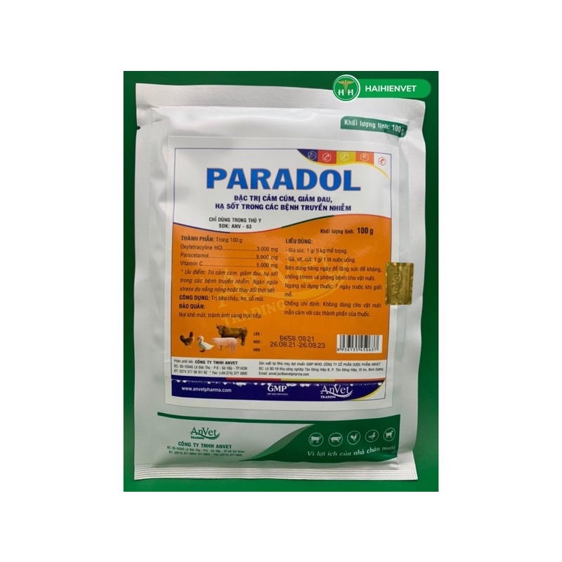[Mã PET50K giảm Giảm 10% - Tối đa 50K đơn từ 250K] 100g PARADOL - dùng tốt cho gà, vịt, chim cút, heo, trâu, bò