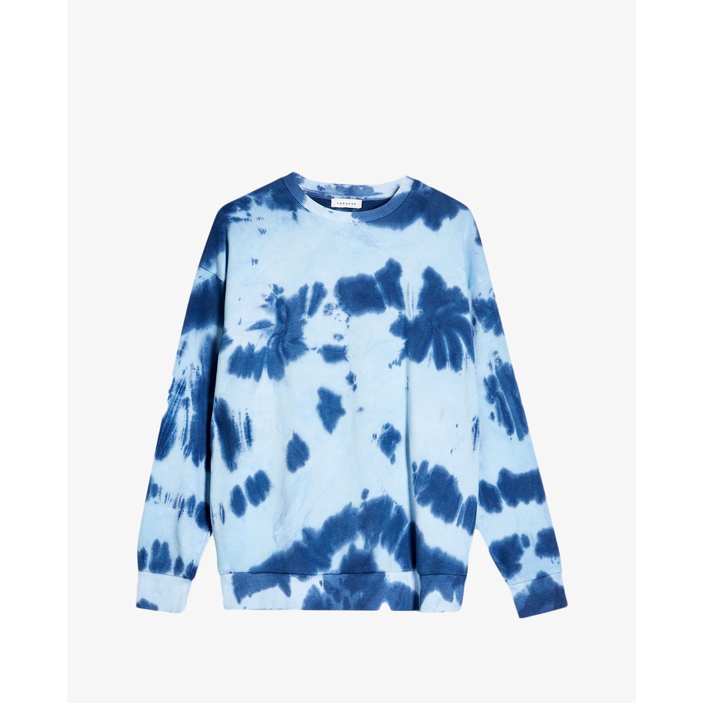 TOPSHOP - Áo sweatshirt nữ cổ tròn tay dài PETITE Blue Tie Dye 26L06TBLE-110