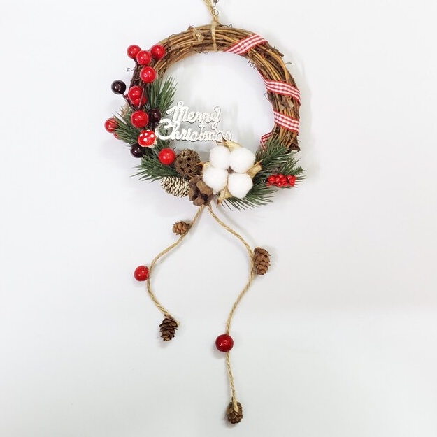 Vòng Hoa Noel VN03 15cm Vòng Nguyệt Quế Giáng Sinh Có Đèn
