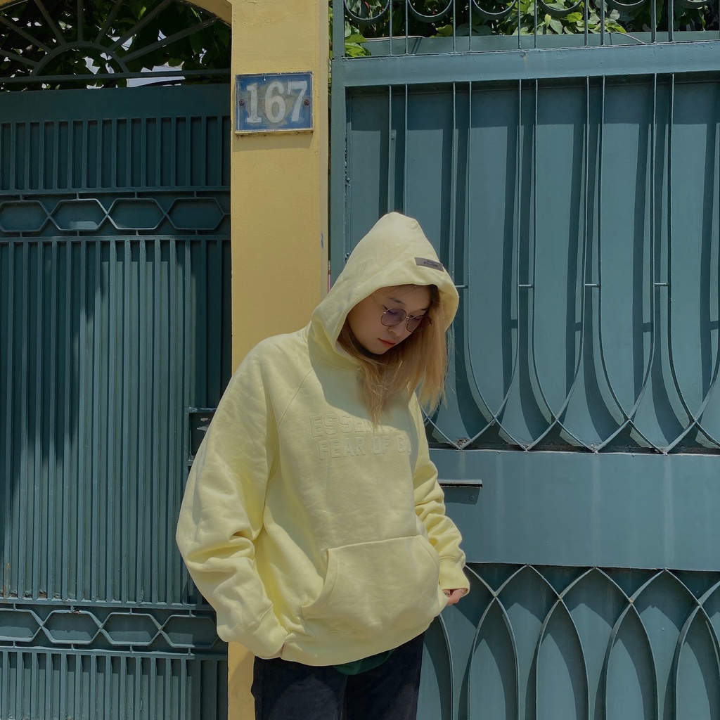 [CHÍNH HÃNG] Áo khoác Hoodie tay dài Fear Of God Essensial màu Vàng Chanh SS22