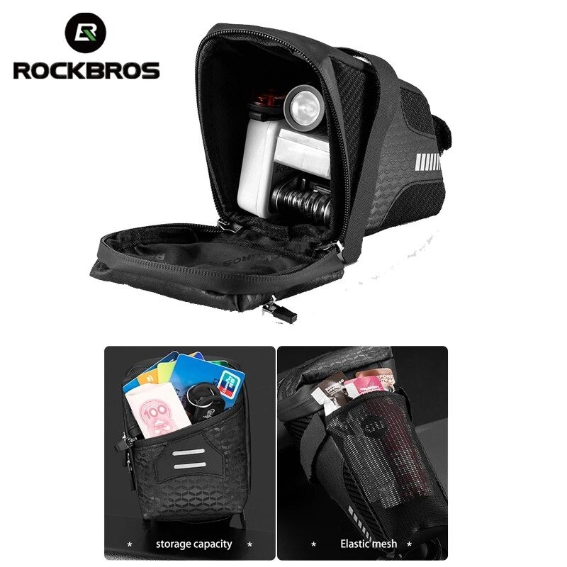 Túi Treo Yên Xe Đạp ROCKBROS Chất Liệu Không Thấm Nước Vân Carbon Vạch Phản Quang Dùng Cho Xe MTB/Road