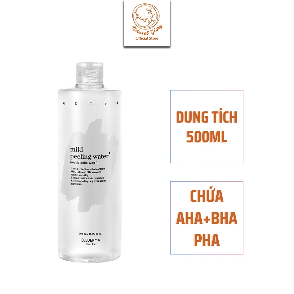 Nước hoa hồng tẩy da chết dịu nhẹ Celderma Mild Peeling Water 500ml loại bỏ mụn đầu đen, kiểm soát bã nhờn