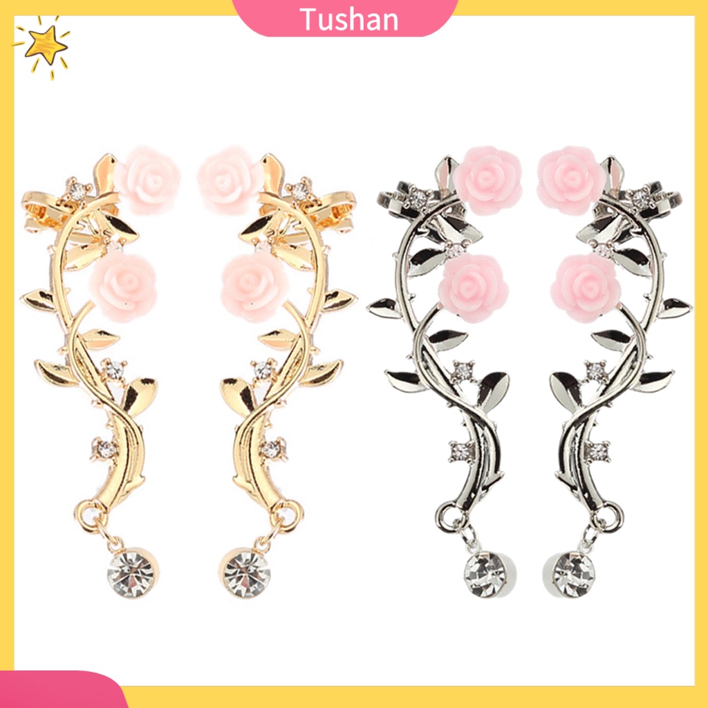 Khuyên tai đính đá hình hoa hồng phong cách cổ điển sang trọng dành cho nữ