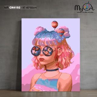 Tranh trang trí decor sơn dầu tự tô Myart Anime cô gái hiện đại CN4192