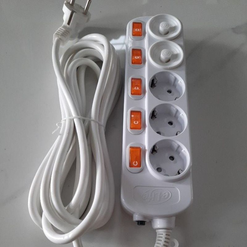 Ổ cắm điện kéo dài hàn quốc 5 lổ, 5 công tắc, 2 nắp, 5m eLife