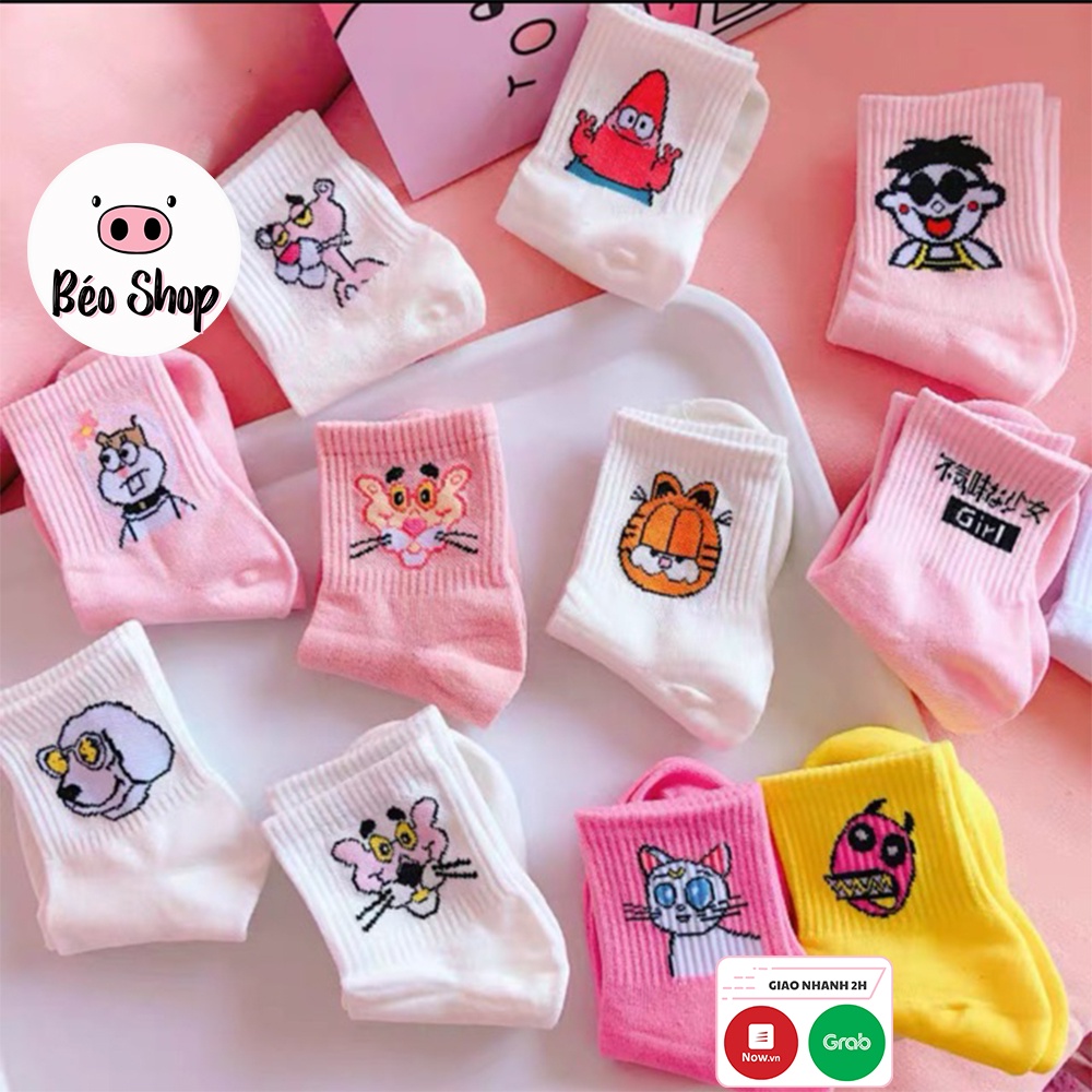 Tất , vớ nam nữ Béo shop cotton thấm hút mồ hôi in hình phong cách Hàn Quốc MT57