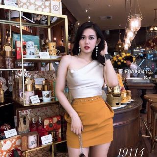 Set áo lụa lệch vai chân váy đính hột!