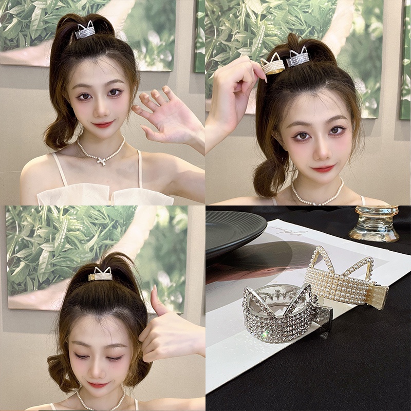 Kẹp Tóc Hình Tai Mèo Đính Đá Nhỏ Xinh Thời Trang Hàn Quốc