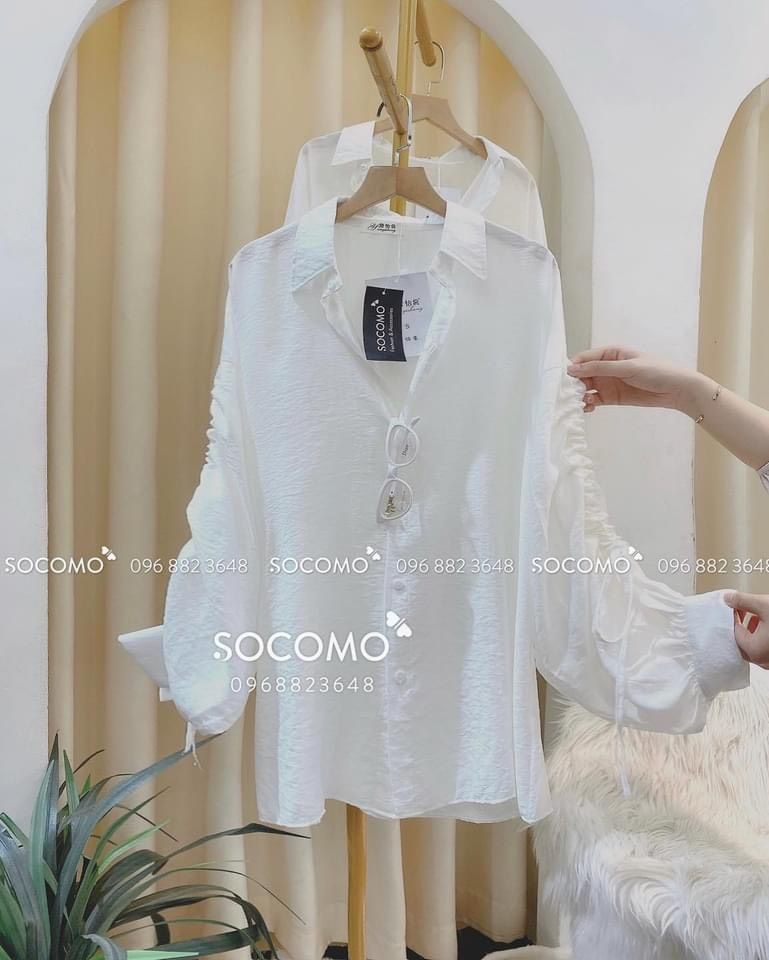 Áo sơ mi đũi rút dây tay fom thụng hàng đẹp