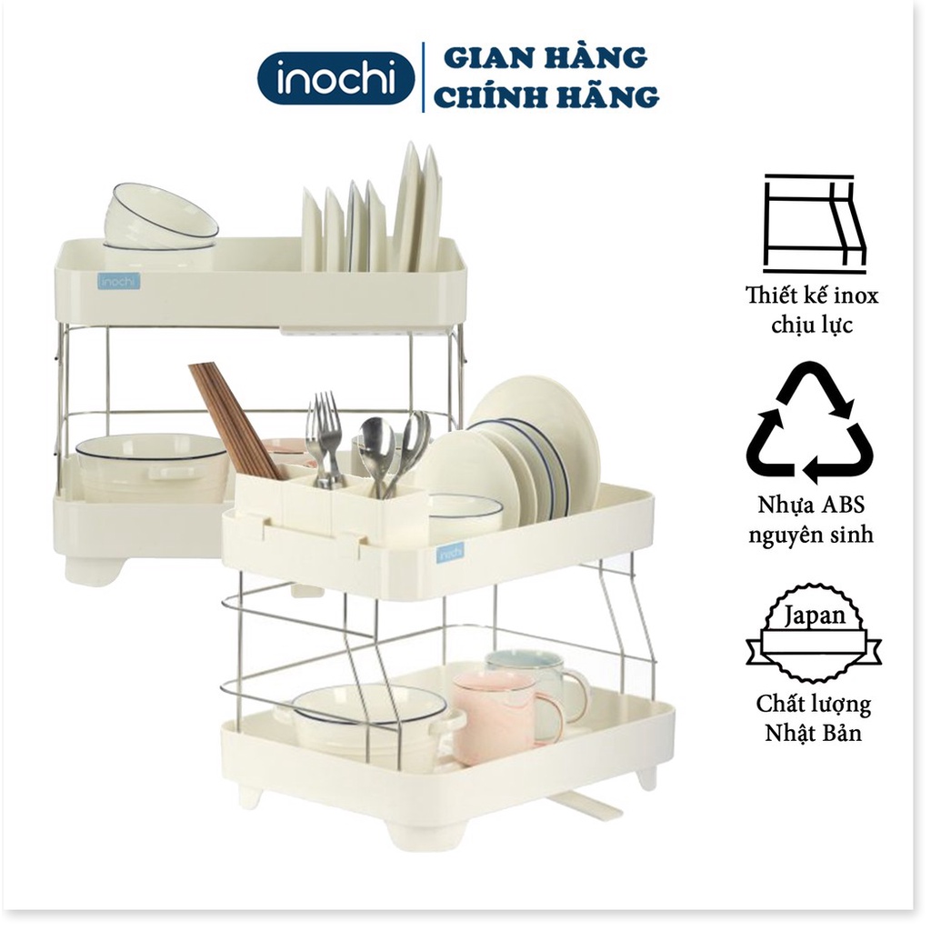 Kệ đựng chén -Bát Nhựa Inox 2 Tầng Inochi Có Khay Thoát Nước Thông Minh Tiện dụng hàng chính hãng