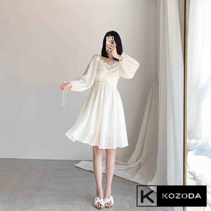 Đầm Trắng Váy Dự Tiệc dạ hội hàng thiết kế dài công chúa có lớp lót vải voan xòe xếp ly đẹp Kozoda D7  ྇