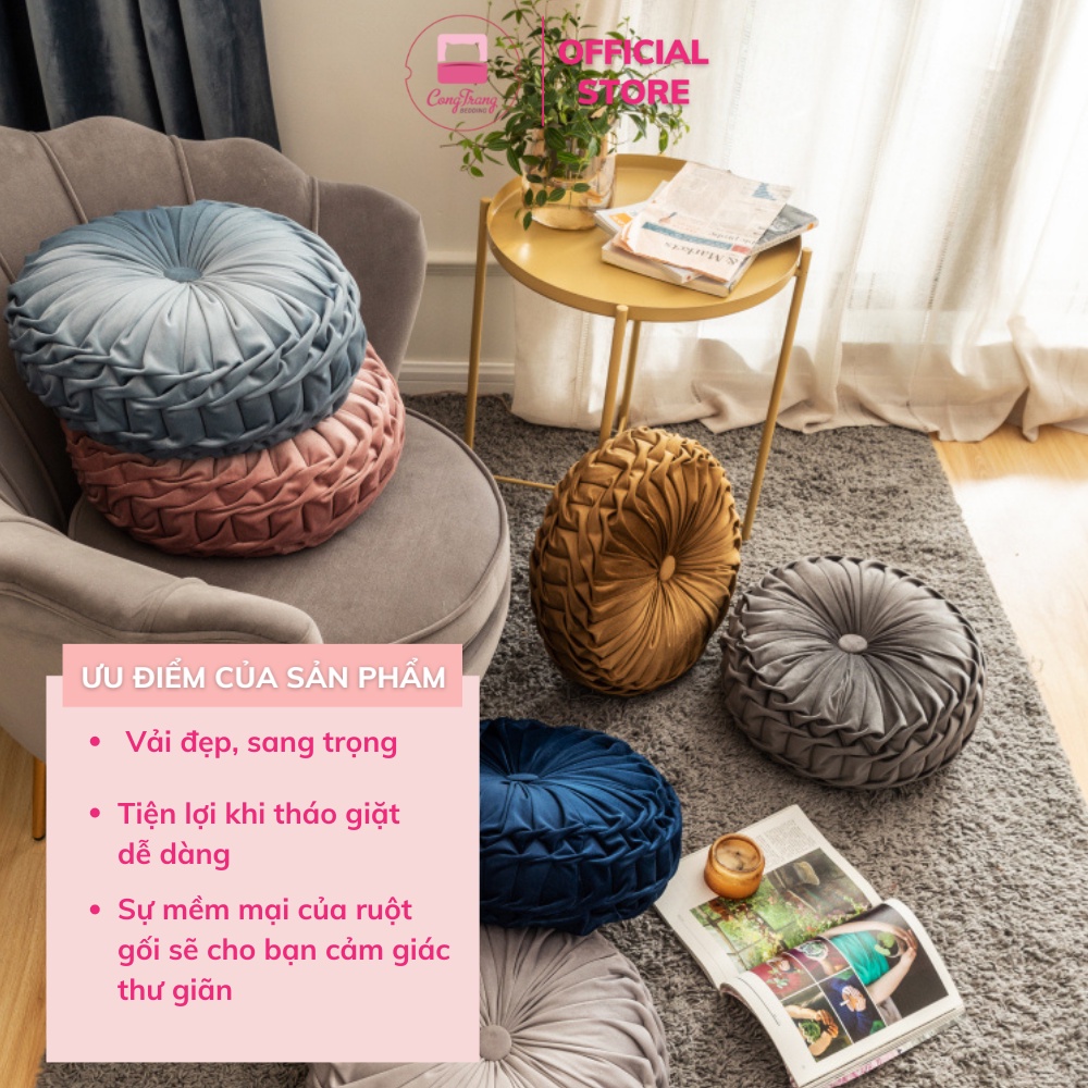 Đệm Ngồi Bệt HOMIES Hình Bánh Xe, Gối Tựa Lưng Sofa Trang Trí Chất Liệu Bông Trắng - Kích Thước 40cm x 40cm
