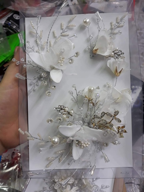 Phụ kiện cưới Giang - cài tóc - cài tóc cô dâu thủ công hoa đính hạt - mẫu mới 1-2019