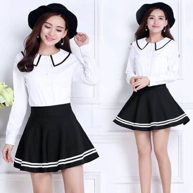 Chân váy tennis xoè 2 đường viền