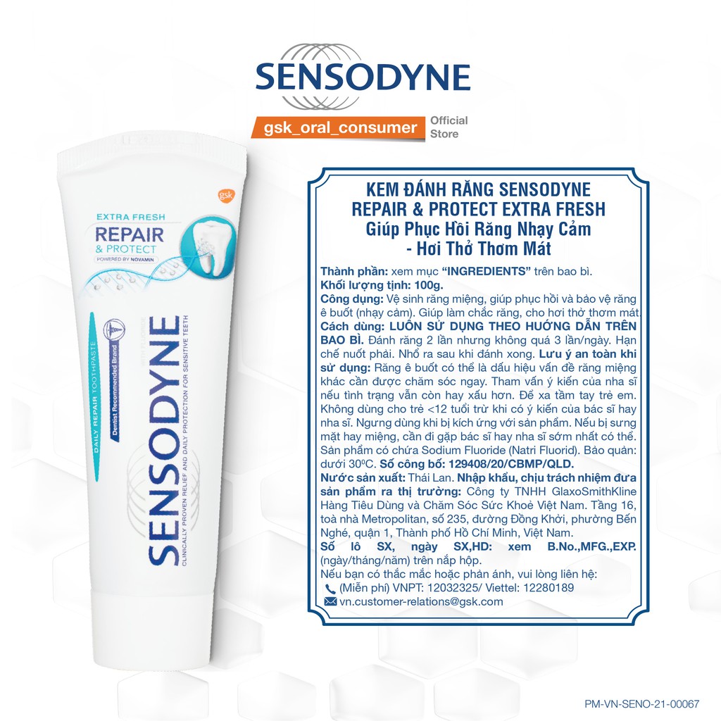 Kem đánh răng giảm ê buốt Sensodyne Repair Protect Deep Repair Whitening 100g