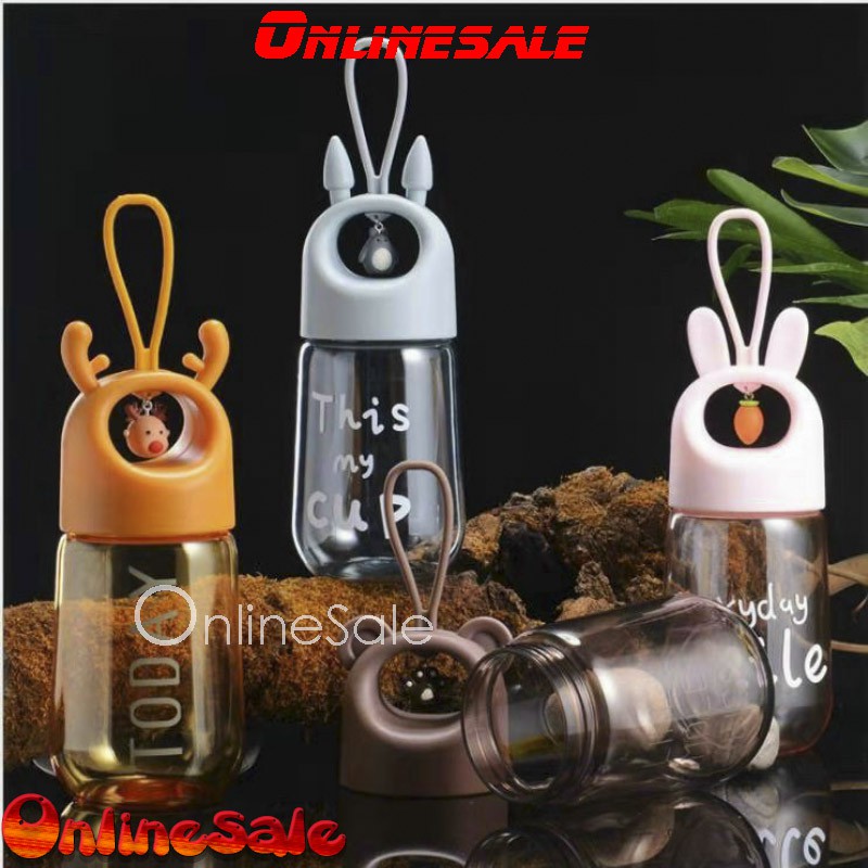 Hottrend Bình nước cute dễ thương cho bé đi học có tay cầm và hình thú 450ml