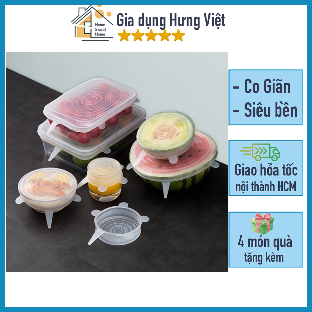 6 Màng Bọc Thực Phẩm Silicon, Bọc Thức Ăn, Bảo Quản Đồ Ăn [NẮP ĐẬY SILICON]