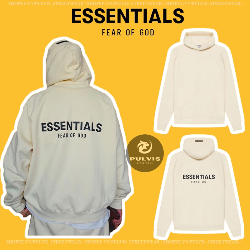 ⚡️[Hight Quality] - Áo Fear of God Essentials Pull-Over Hoodie (SS21) Cream/Buttercream, áo hoodie FOG ESSENTIALS