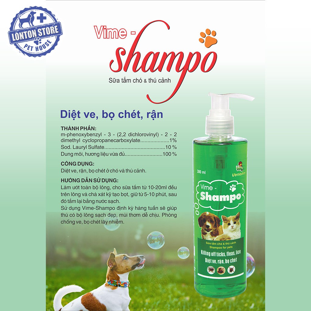 VEMEDIM Vime Shampoo - Sữa Tắm Phòng Ve, Bọ Chét Cho Chó Mèo  300ml - Lonton Store